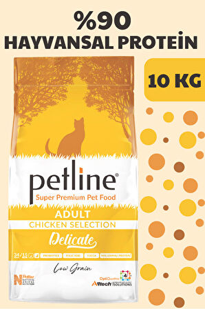 Petline Delicate Tavuklu Düşük Tahıllı Yetişkin Kedi Maması 10Kg